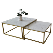 Kaffebord DUAL 2in1 bianco marmor/guld