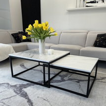 Et sæt DUAL loft sofaborde 2i1 marmor bianco/sort