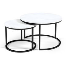 Billig rundt sofabord 2in1 hvid/sort RABEN 2